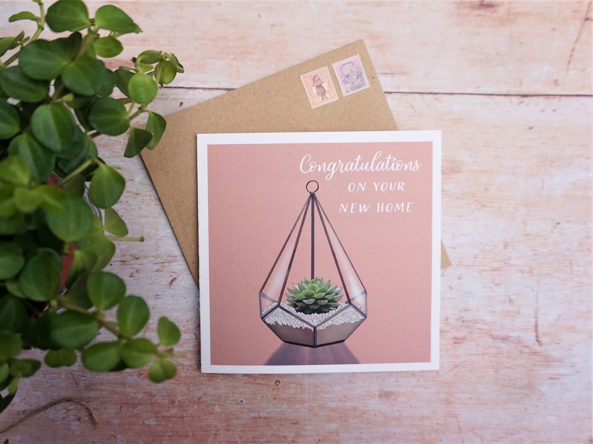 New Home Card - Terrarium/Succulent Illustration - Greetings Card