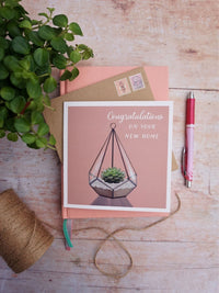 New Home Card - Terrarium/Succulent Illustration - Greetings Card