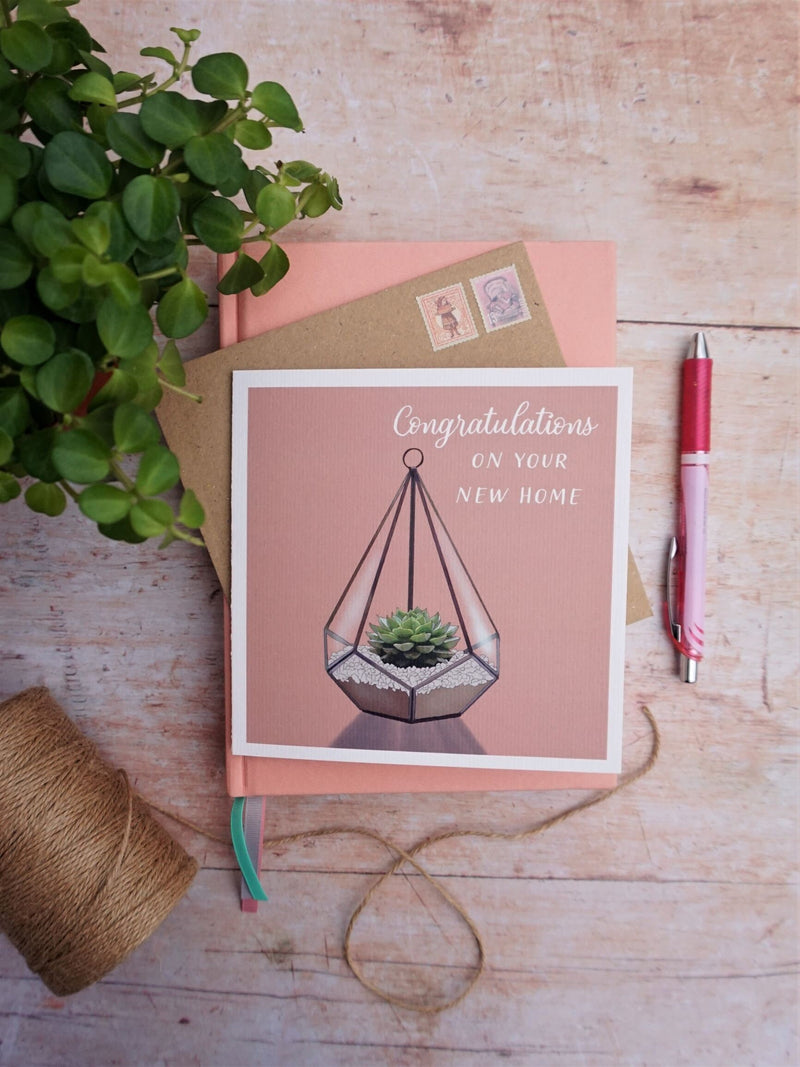 New Home Card - Terrarium/Succulent Illustration - Greetings Card