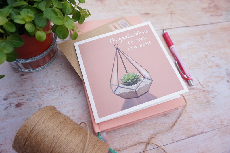 New Home Card - Terrarium/Succulent Illustration - Greetings Card