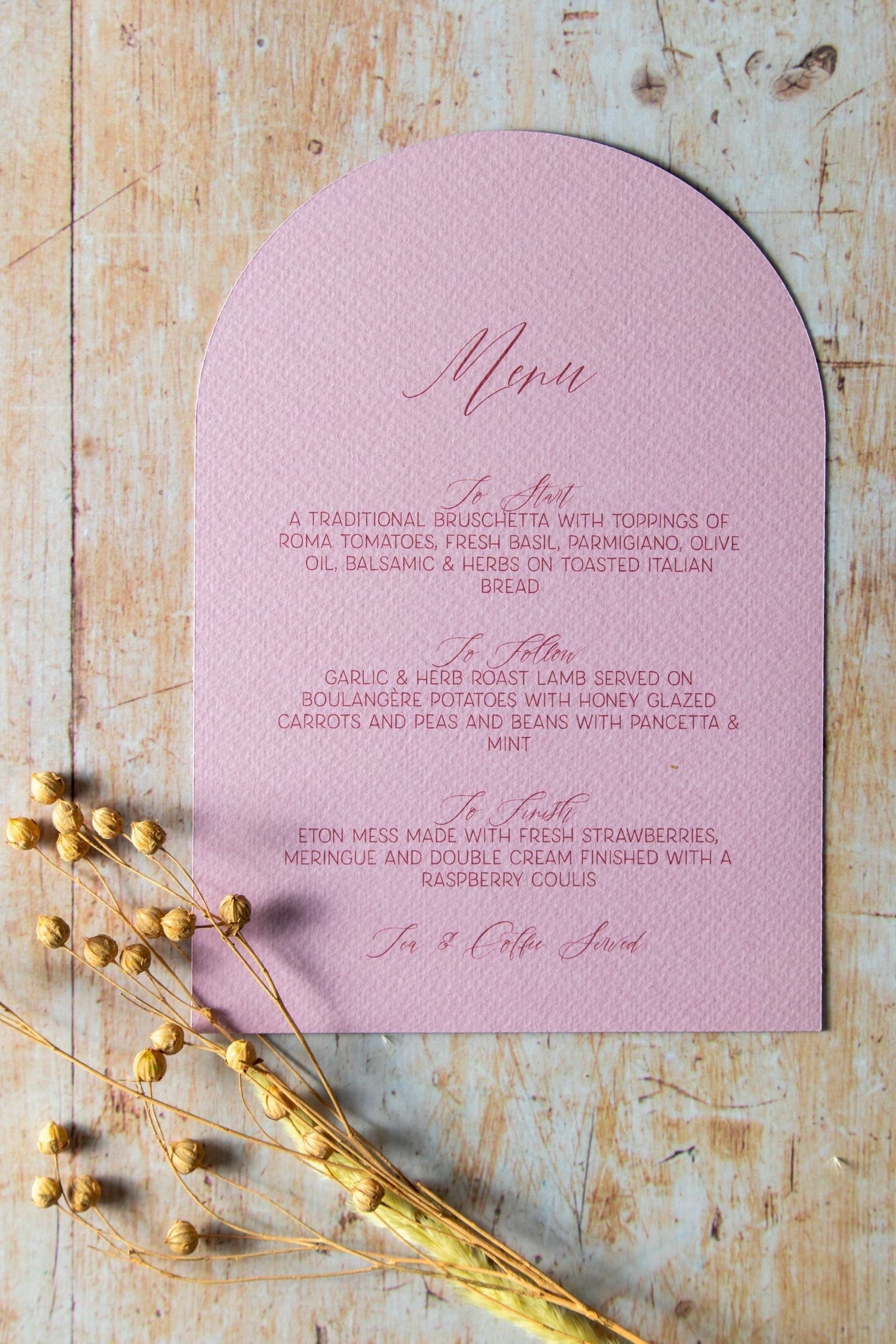 Personalised Arch Wedding Menu - Wedding Stationery / Event Stationery / Place Settings / Wedding Table