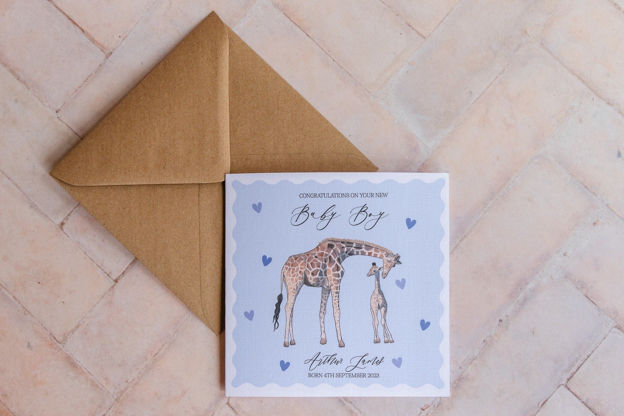 Personalised Giraffe Baby Boy Card - Baby Shower / New Baby / New Arrival