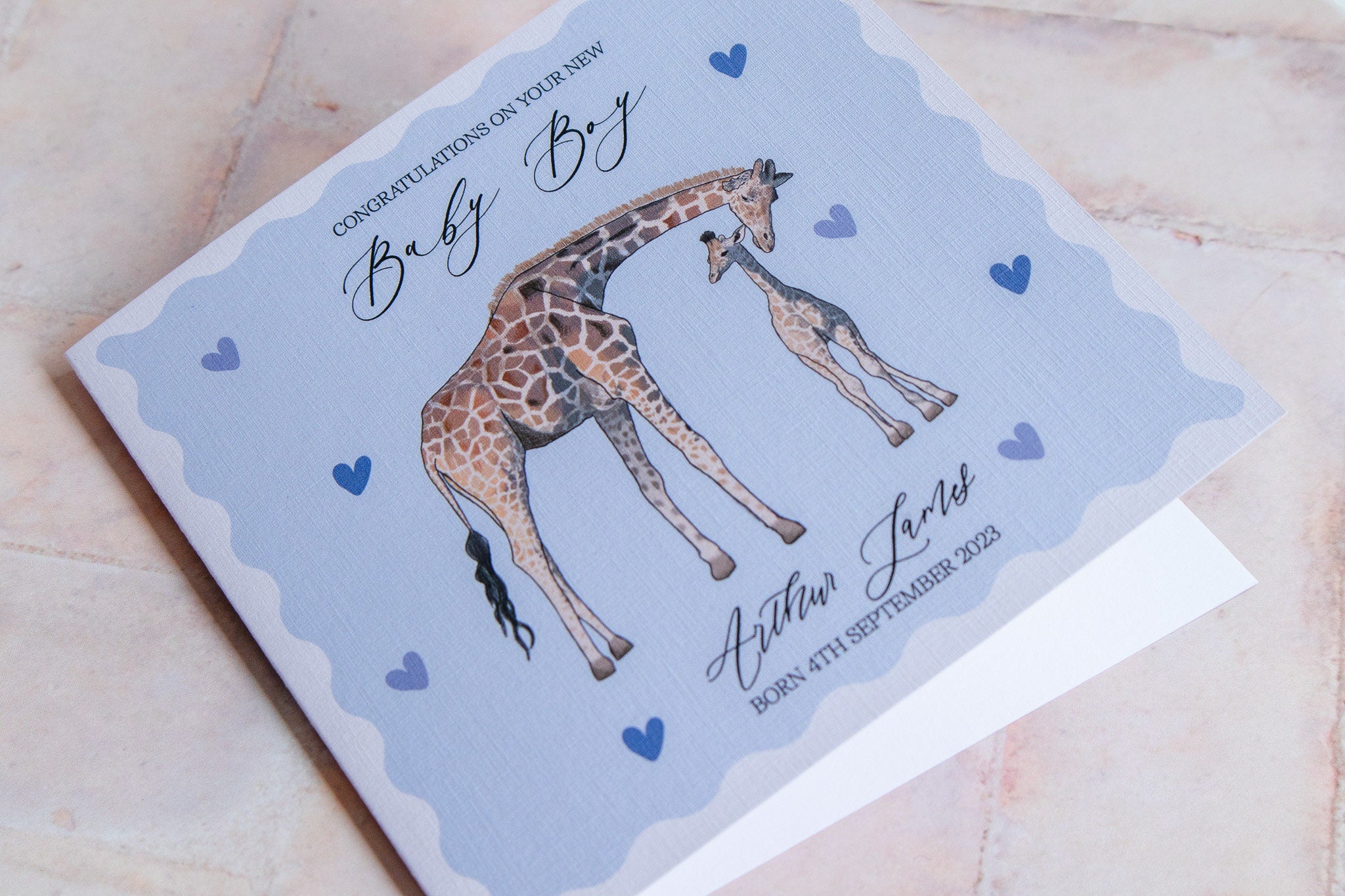 Personalised Giraffe Baby Boy Card - Baby Shower / New Baby / New Arrival