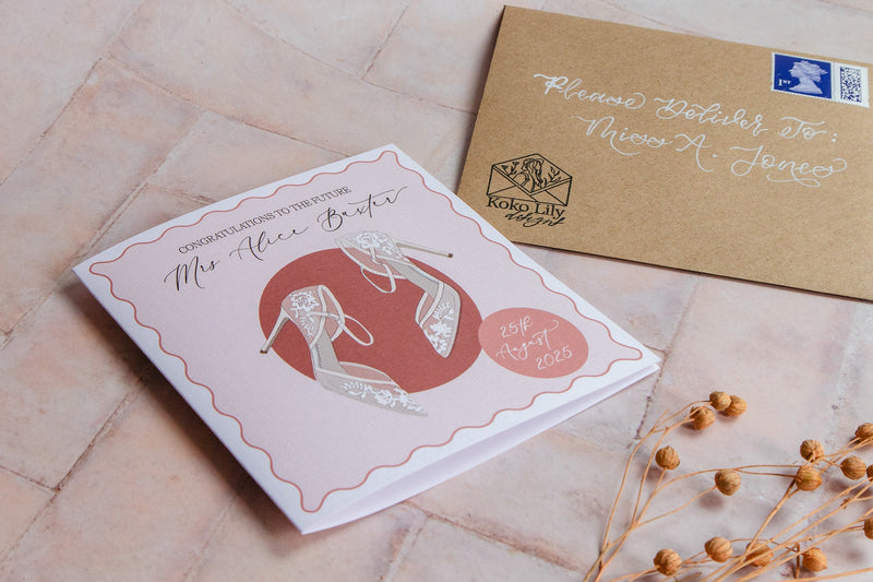 Personalised Wedding Shoes Card - Bridal Shoes / Hen Party / Bridal Shower / Bride To Be / Engagement