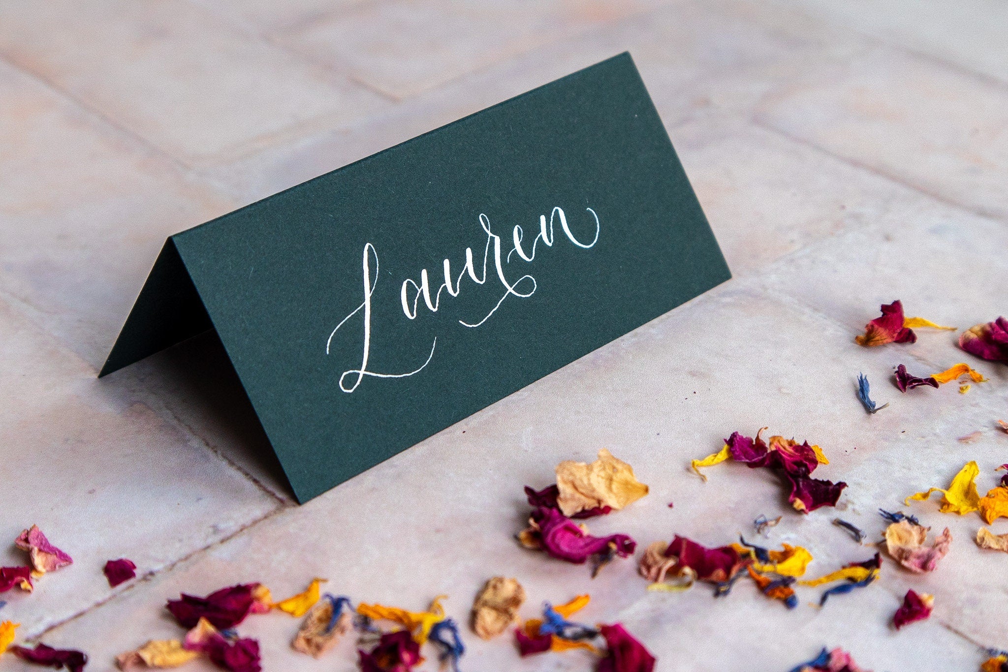 Racing Green Folded Place Cards - Wedding / Event Place Settings