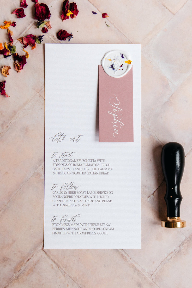 Wedding Menu with Wax Seal and Place Card - Event Menu / Party Decor