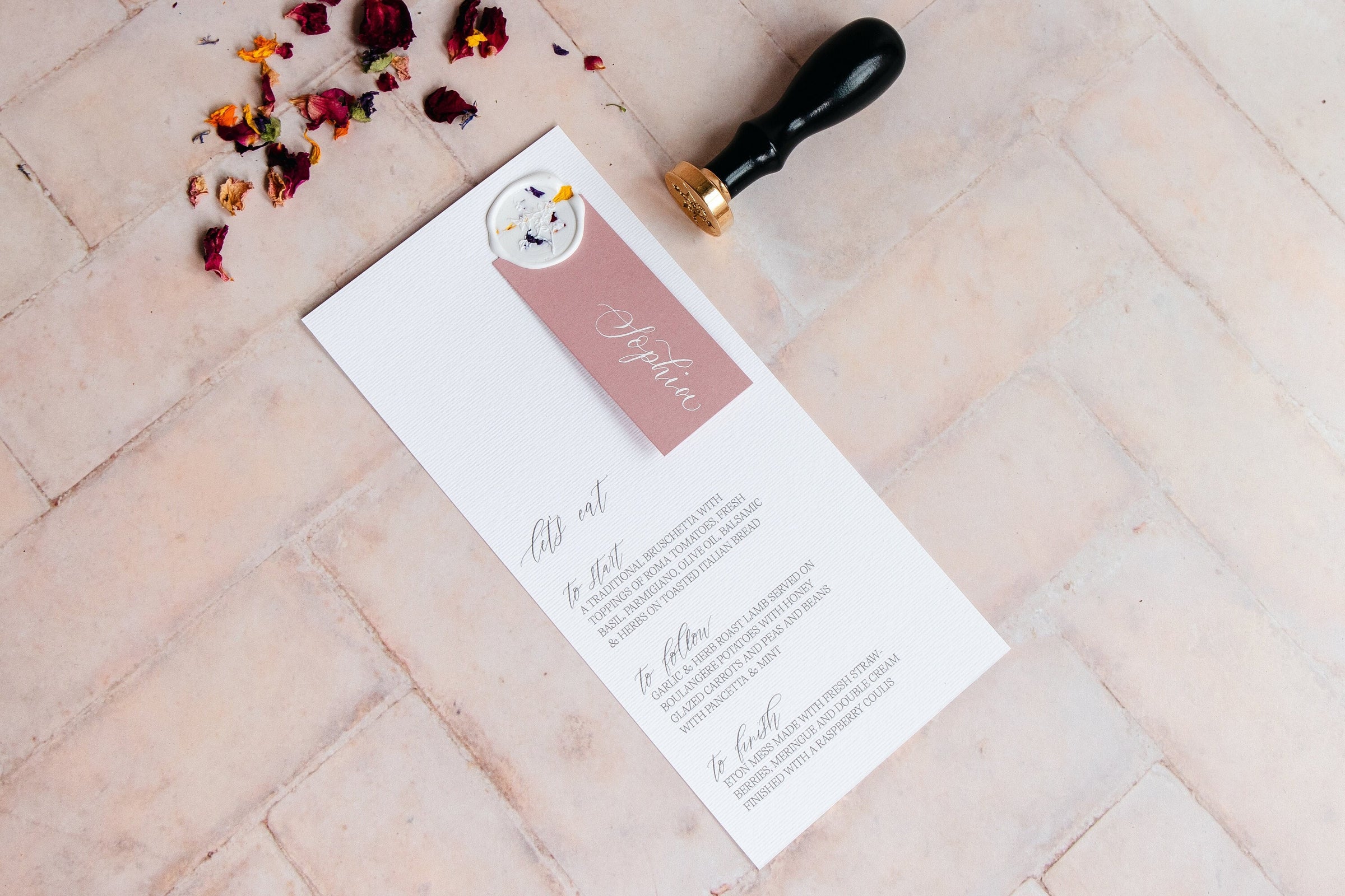 Wedding Menu with Wax Seal and Place Card - Event Menu / Party Decor
