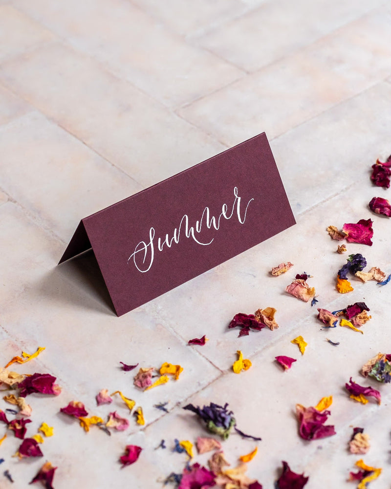 Claret Folded Place Cards - Wedding / Event Place Settings