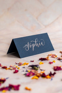 Imperial Blue Folded Place Cards - Wedding / Event Place Settings / Navy Blue