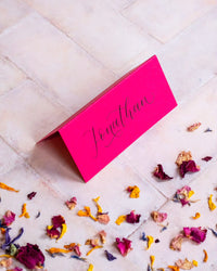 Hot Pink Folded Place Cards - Wedding / Event Place Settings
