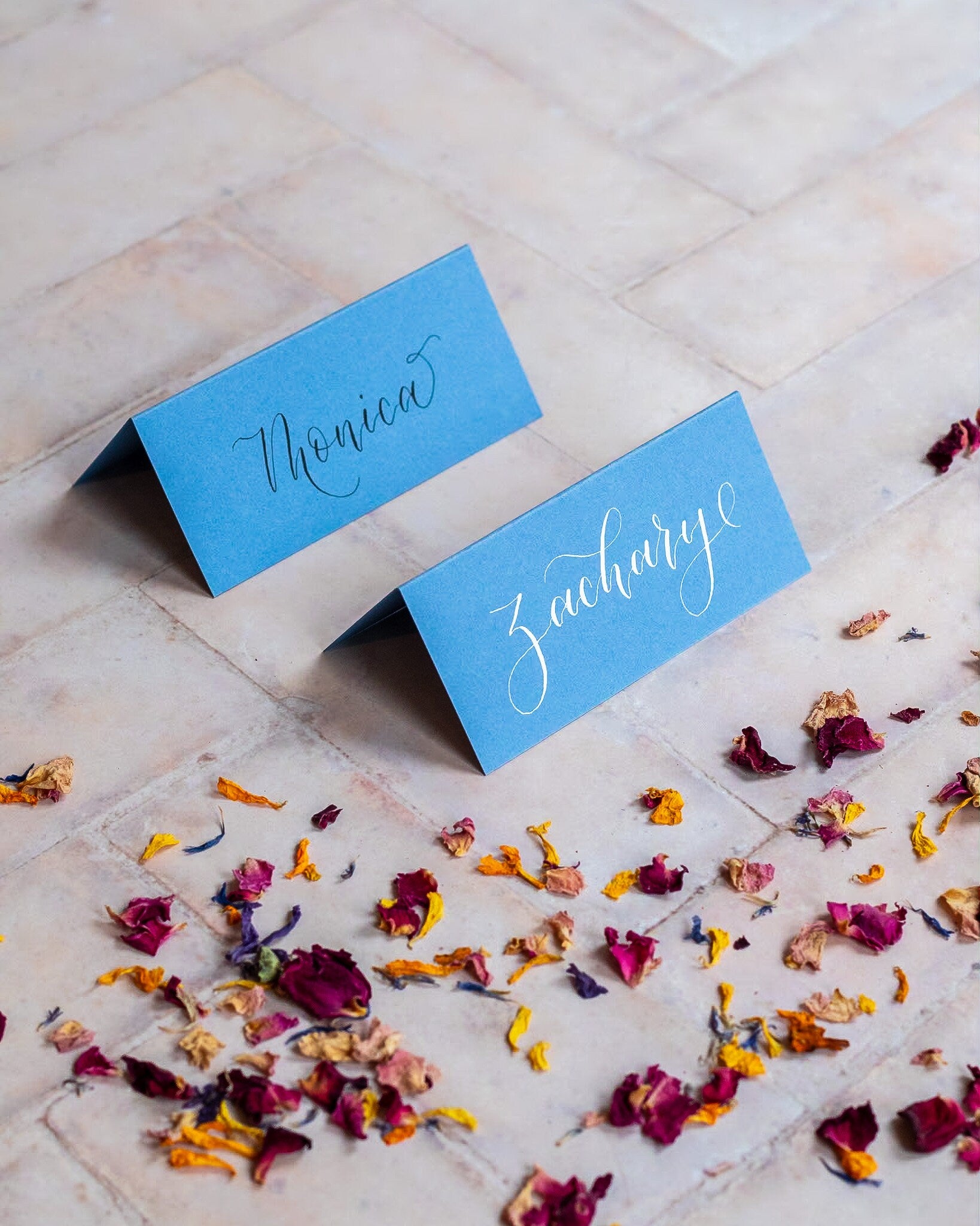 New Blue Folded Place Cards - Wedding / Event Place Settings
