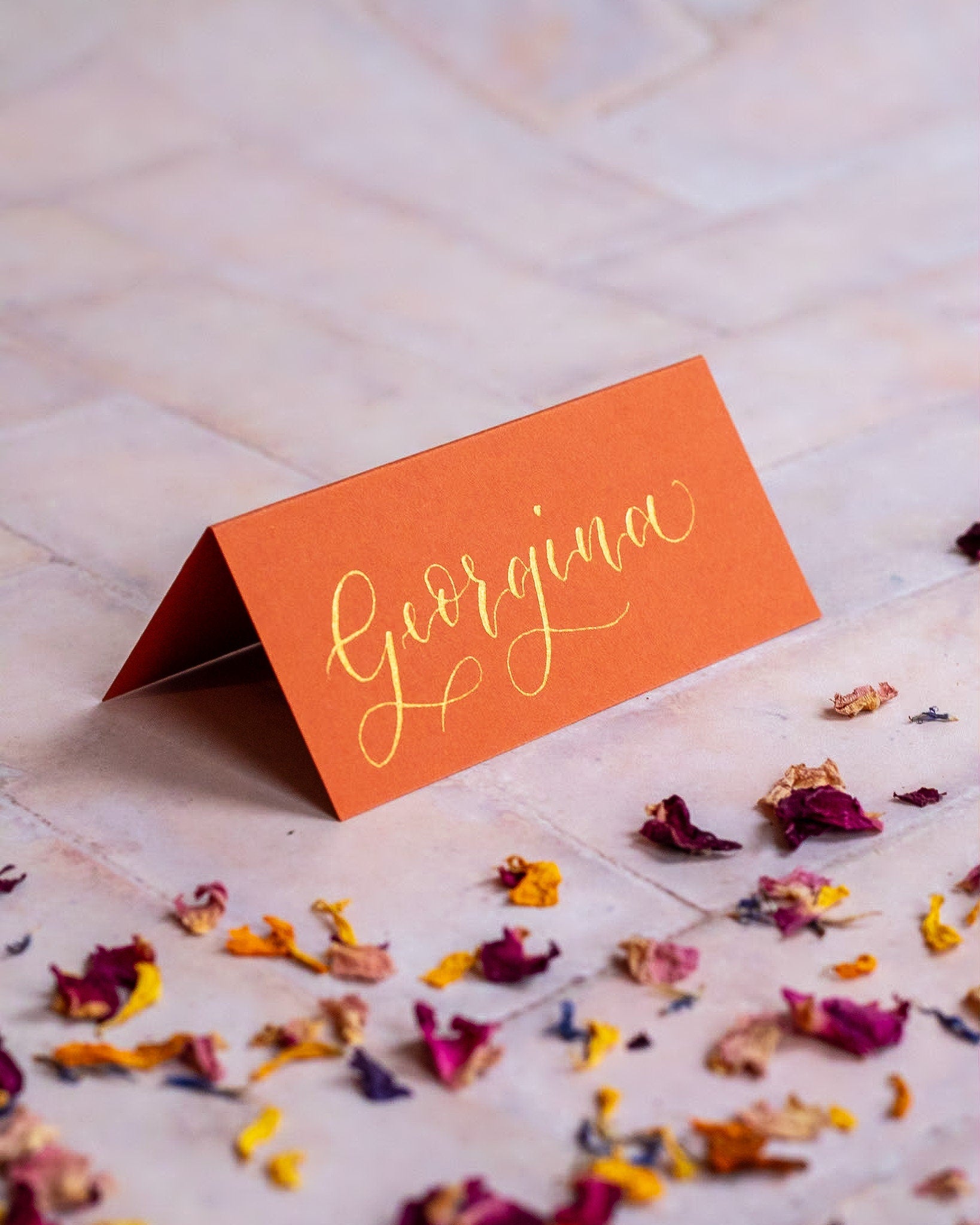 Rust Orange Folded Place Cards - Wedding / Event Place Settings