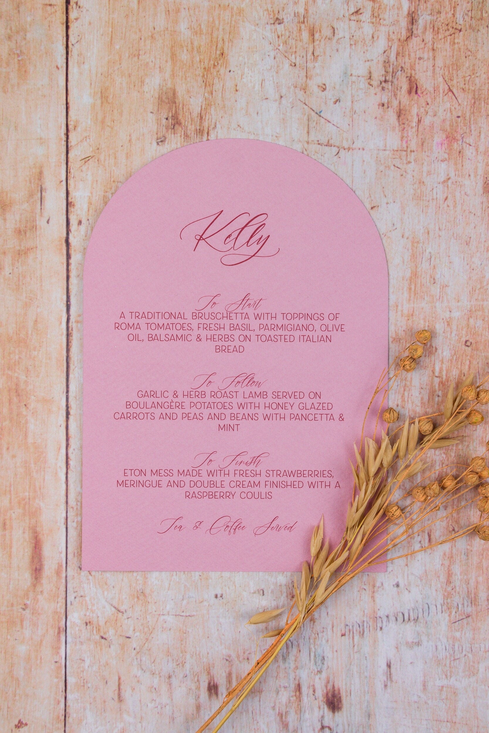 Personalised Arch Wedding Menu - Wedding Stationery / Event Stationery / Place Settings / Wedding Table
