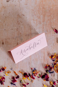 Candy Pink Folded Place Cards - Wedding / Event Place Settings