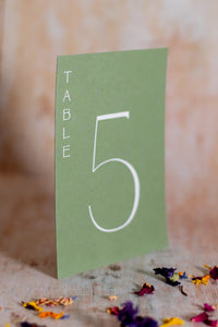 Mid Green Table Numbers / Table Names - Personalised Wedding / Event Stationery