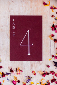 Claret Table Numbers / Table Names - Personalised Wedding / Event Stationery