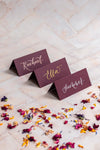 Claret Folded Place Cards - Wedding / Event Place Settings