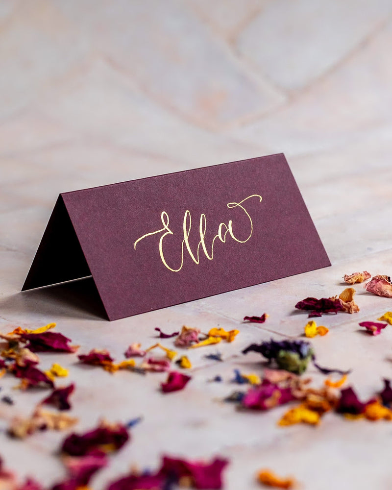 Claret Folded Place Cards - Wedding / Event Place Settings
