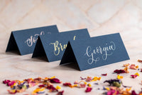 Imperial Blue Folded Place Cards - Wedding / Event Place Settings / Navy Blue