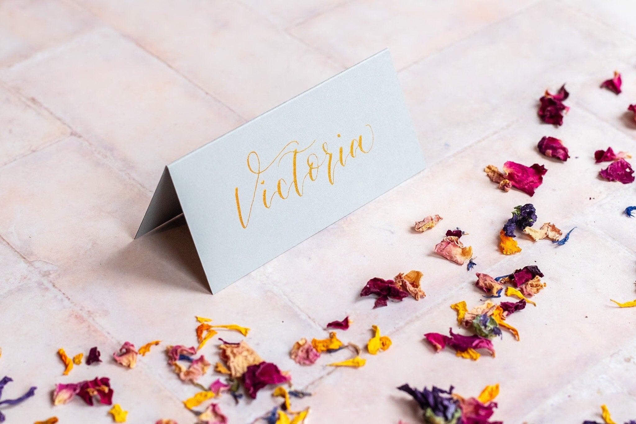 Pale Grey Folded Place Cards - Wedding/Event Place Settings
