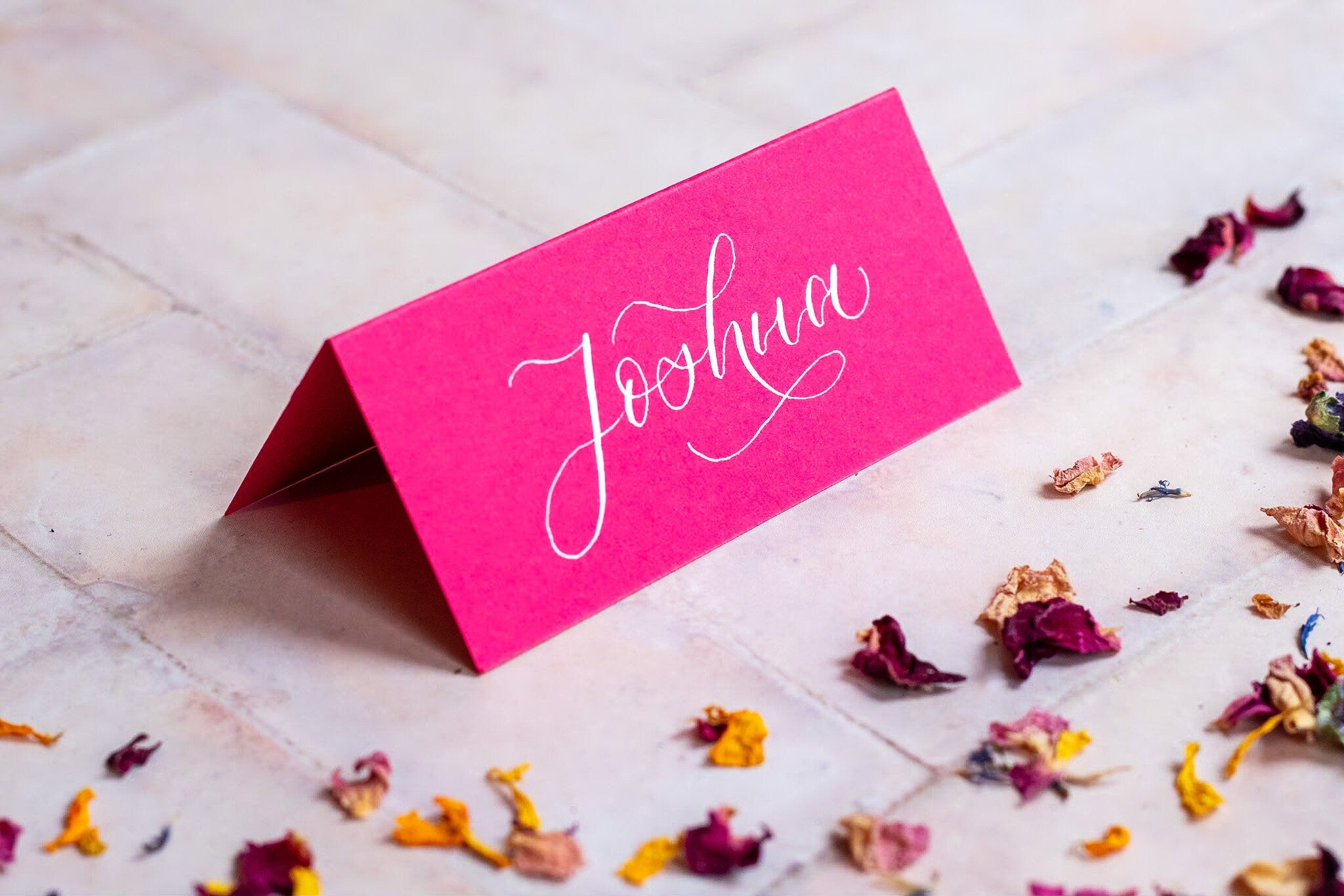 Hot Pink Folded Place Cards - Wedding / Event Place Settings