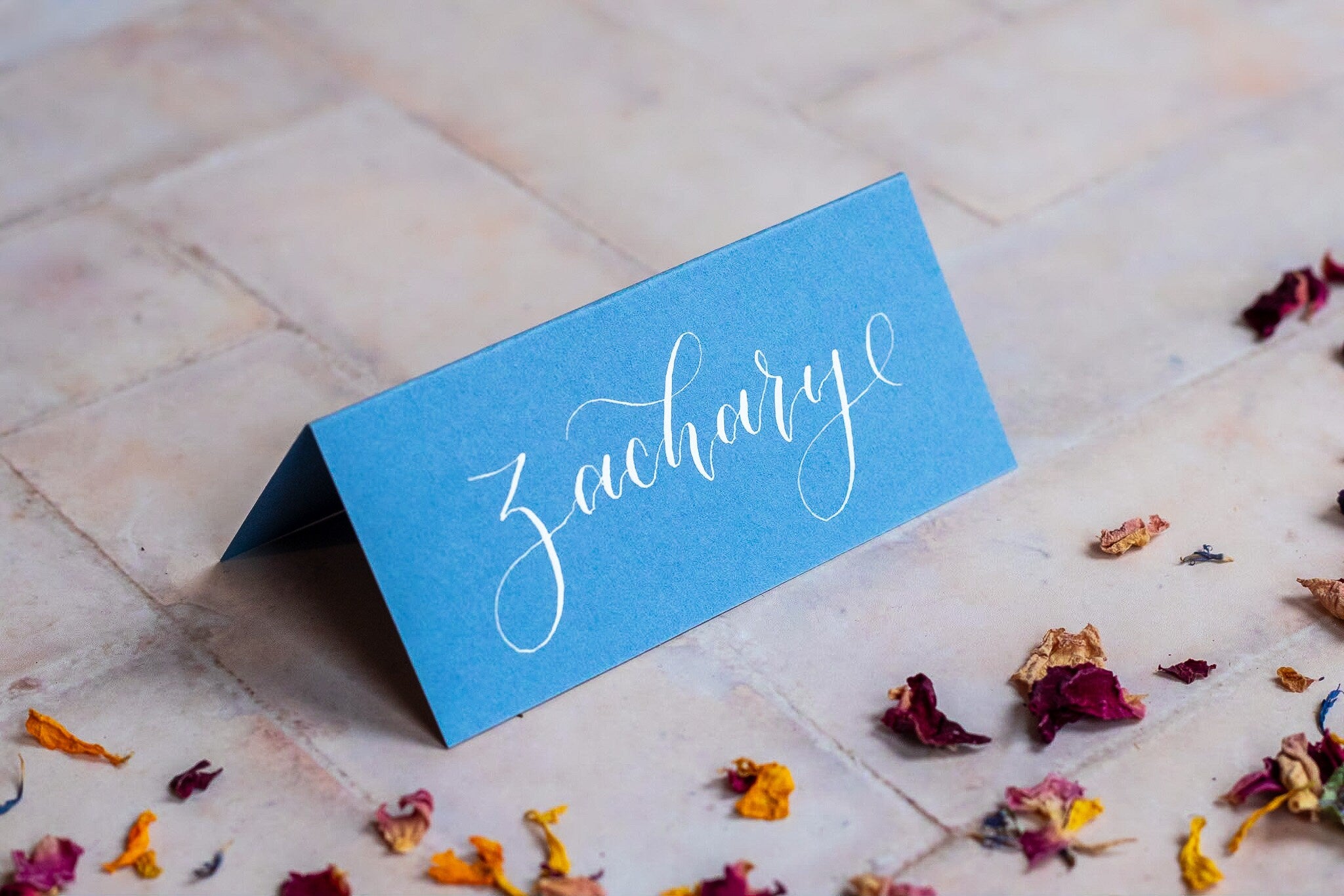 New Blue Folded Place Cards - Wedding / Event Place Settings