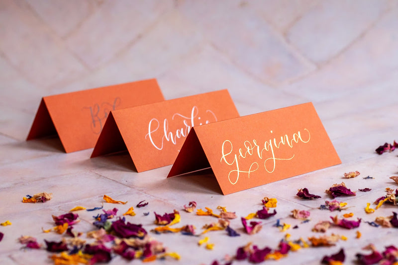Rust Orange Folded Place Cards - Wedding / Event Place Settings
