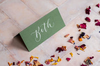Mid Green Folded Place Cards - Wedding / Event Place Settings / Khaki