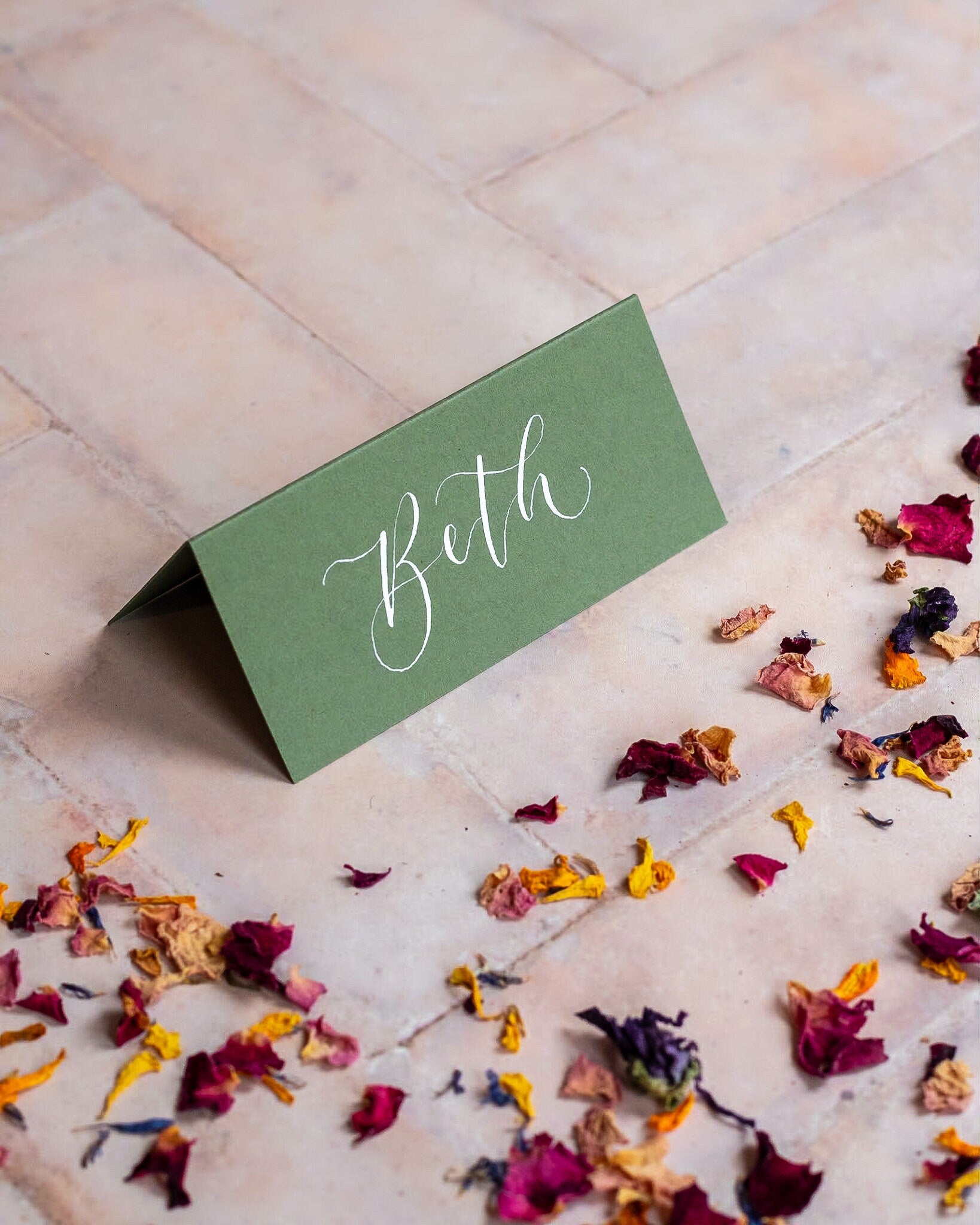 Mid Green Folded Place Cards - Wedding / Event Place Settings / Khaki
