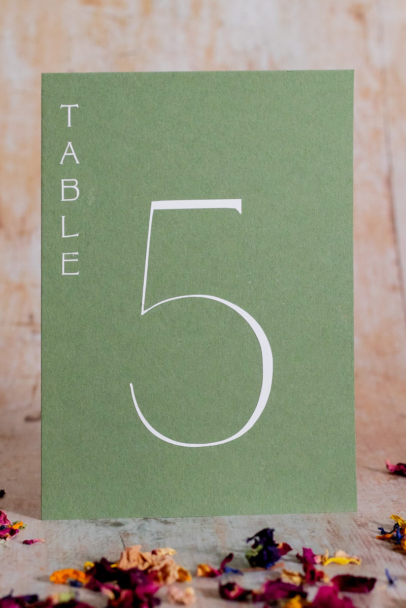 Mid Green Table Numbers / Table Names - Personalised Wedding / Event Stationery