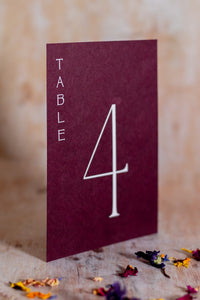 Claret Table Numbers / Table Names - Personalised Wedding / Event Stationery