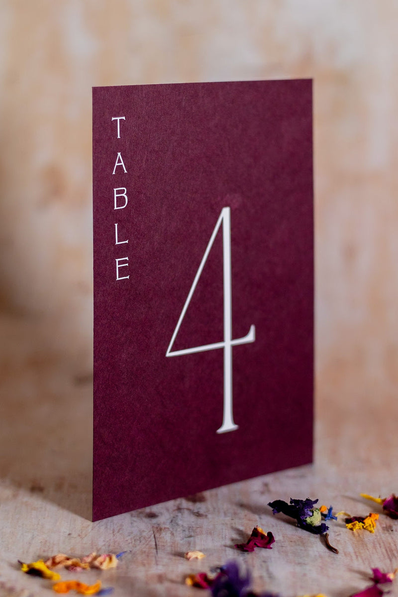 Claret Table Numbers / Table Names - Personalised Wedding / Event Stationery