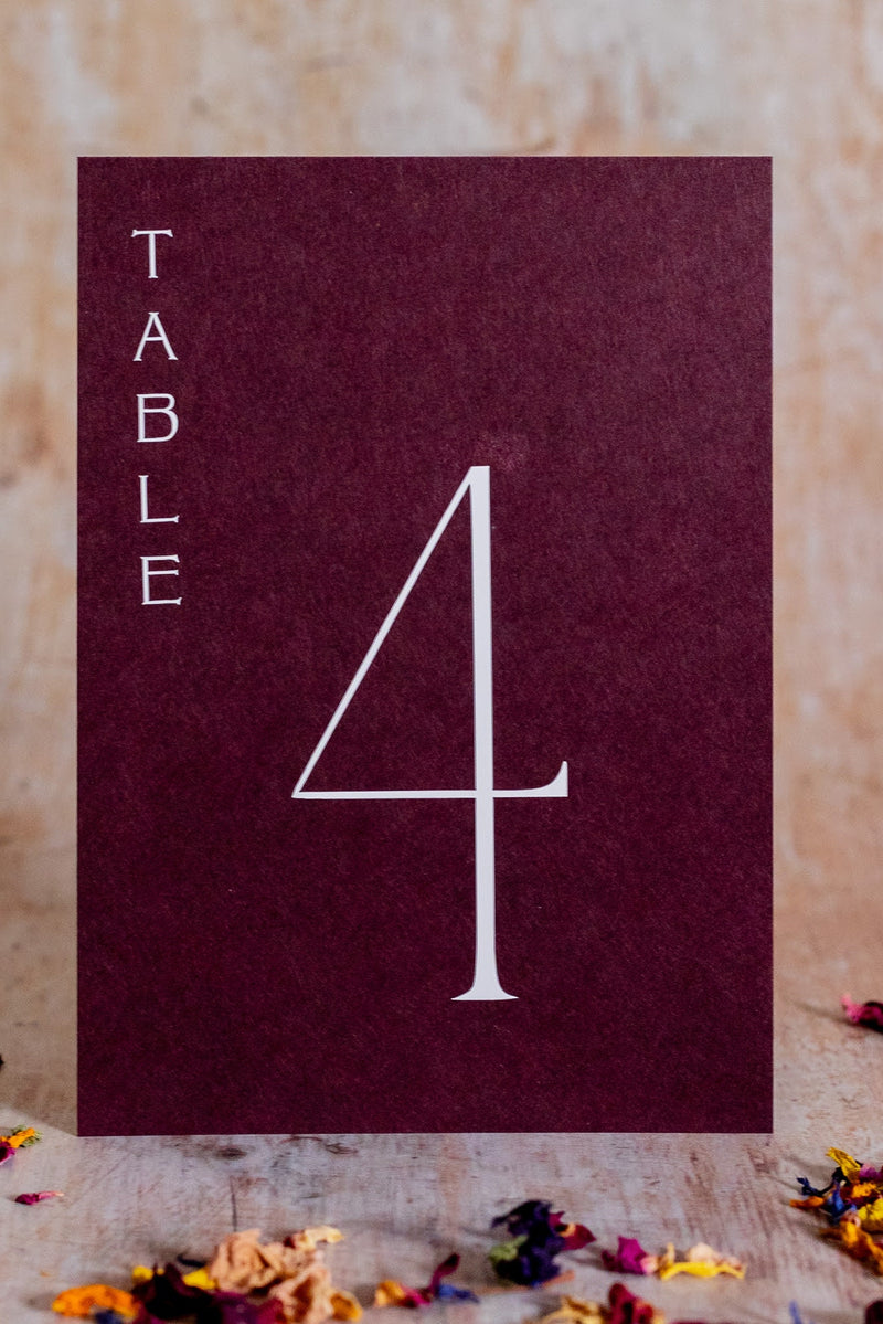 Claret Table Numbers / Table Names - Personalised Wedding / Event Stationery